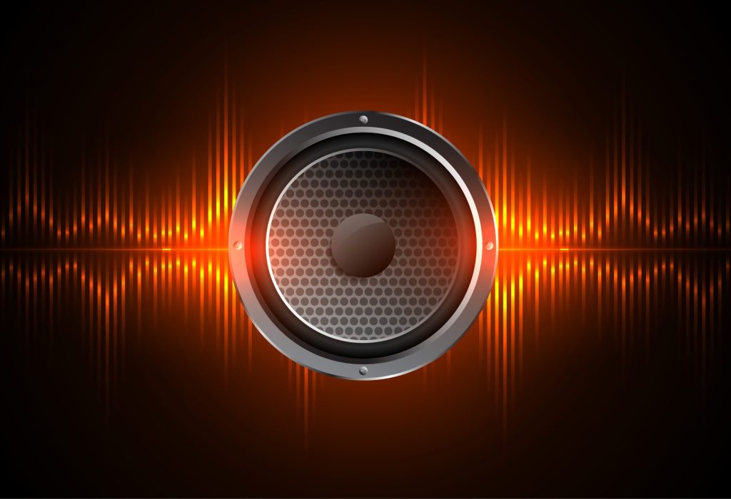 musical stereo background with glowing audio equalizer vector